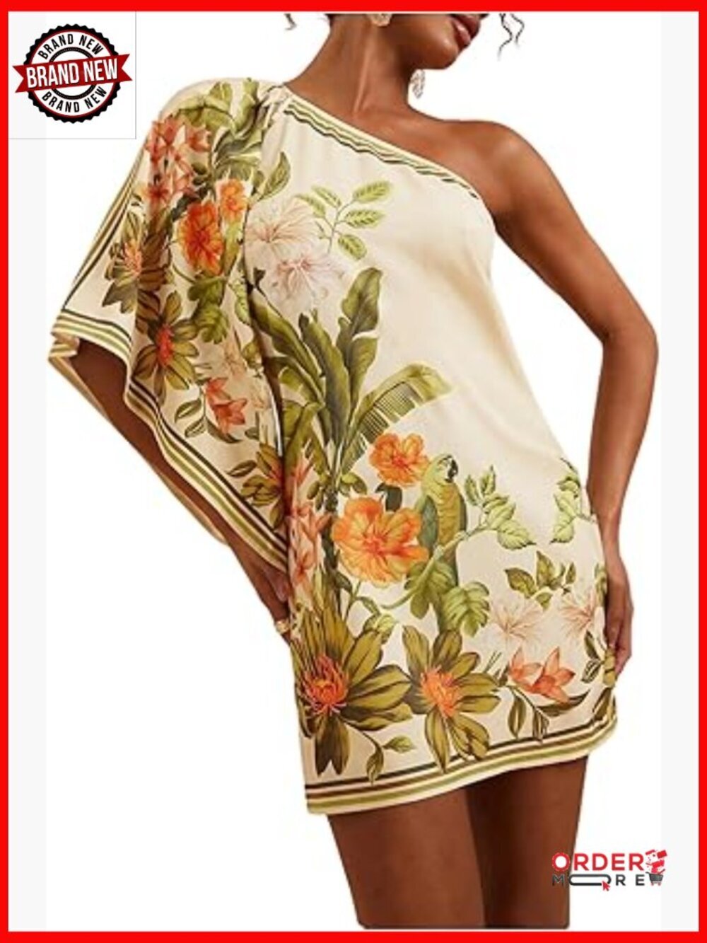 Tropical One Shoulder Sundress Floral Mini Summer Dress